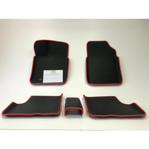 EVA Коврики в салон автомобиля Рено Логан 1 с бортами (черный; красный кант) / Ева коврики Renault Logan 1 в салон с бортами