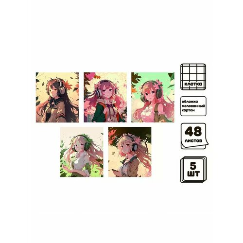 Комплект тетрадей из 5 штук 48 листов Девочкa в наушниках 679₽