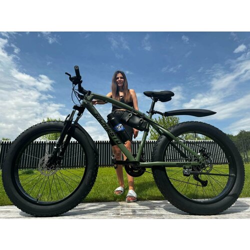 Велосипед фэтбайк Fatbike Richiesto 26" Фэтбайк на спицах взрослый/подростковый 21 рама Вездеход На широких колесах, зеленый