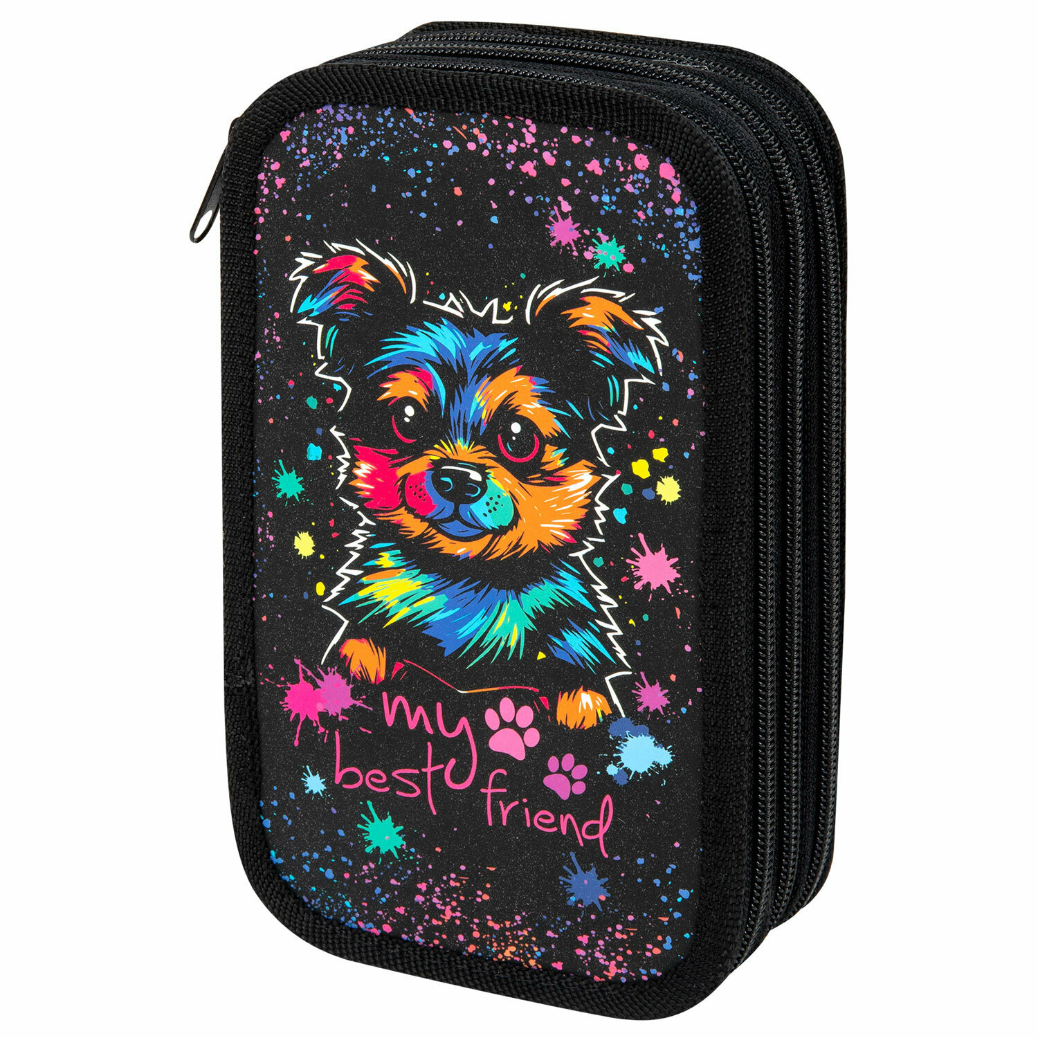 Пенал юнландия, 3 отделения, картон с эффектом soft-touch, 19х11 см, "True friend", 272266