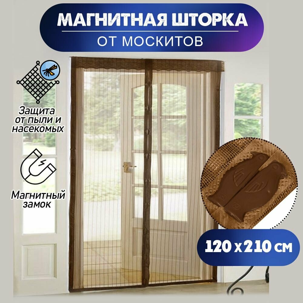 фото Москитная сетка/ антимоскитная сетка на дверь 120 х 210 см цвет коричневая