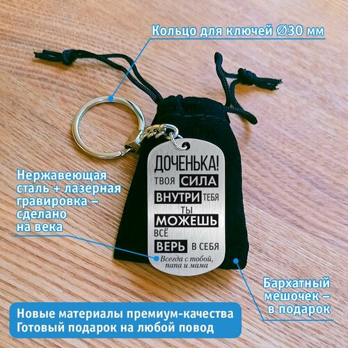 фото Брелок "доченька, твоя сила внутри тебя, ты сможешь всё, верь в себя. от папы и мамы", серебряный нет бренда