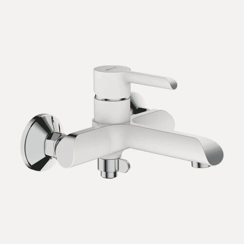 Изображение товара Однорычажный смеситель для ванны с душевой лейкой и коротким изливом Shevanik S6002F белый/хром, латунь