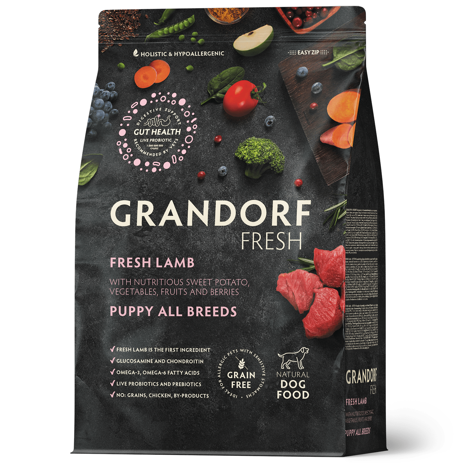 Корм сухой Grandorf Fresh , беззерновой с живыми пробиотиками, свежее мясо ягненка с бататом для щенков, 3 кг