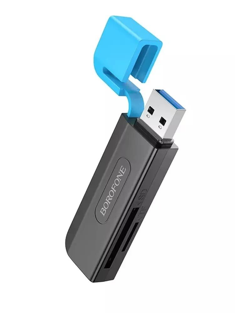 Картридер 2 в 1 USB 3.0 на SD/TF черный с синим колпачком