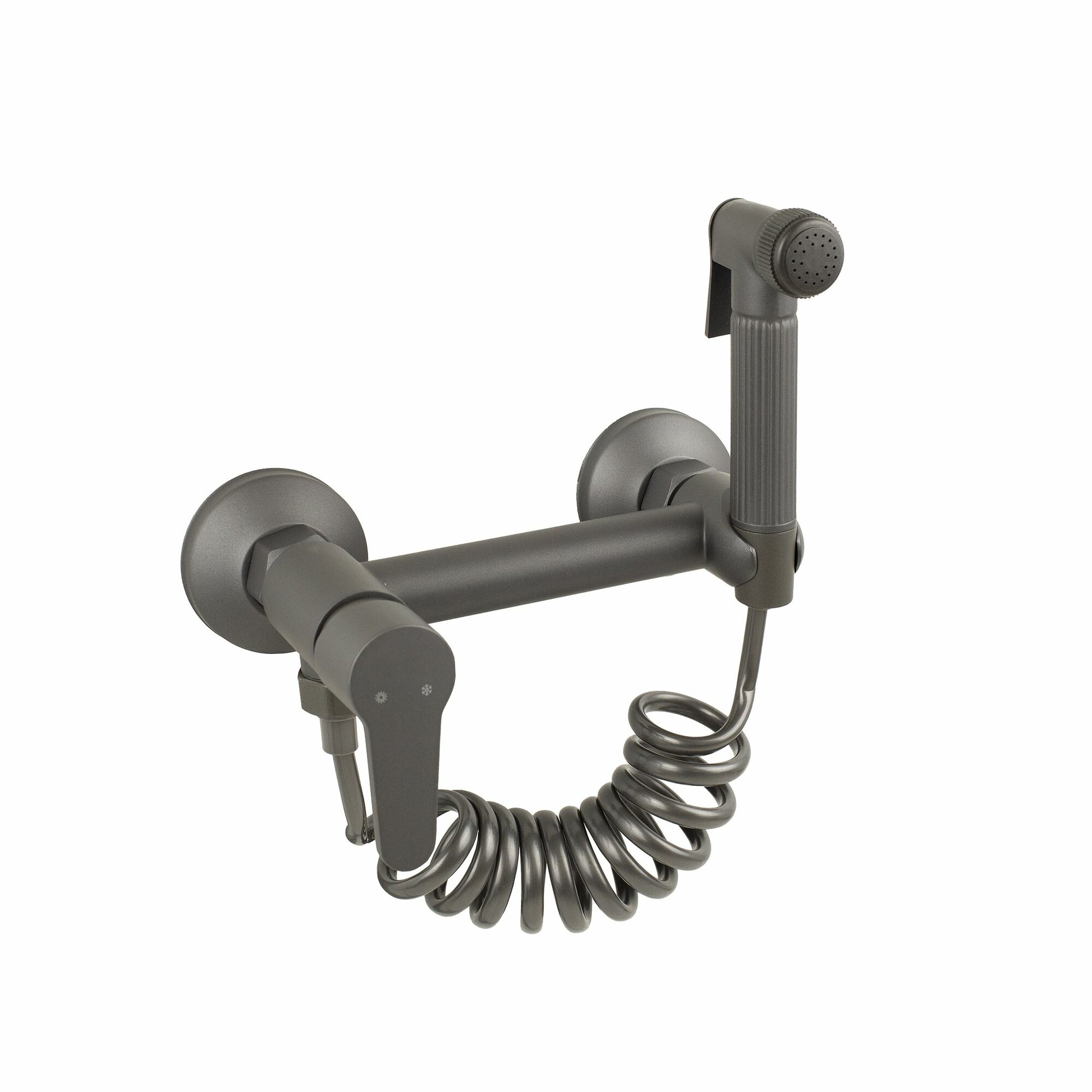 фото Смеситель с гигиеническим душем для биде с пружинным шлангом, черный