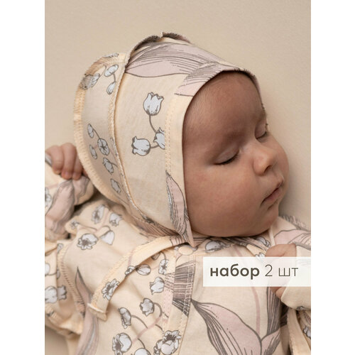 фото Чепчик happy baby для детей, размер 38, белый, бежевый, розовый