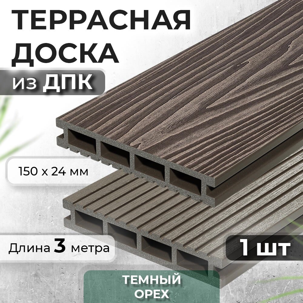 Террасная доска из ДПК, Decking Urban PREMIUM, 150х24х3000 0,45м2 венге (Темный Орех), 8 шт — фото 1