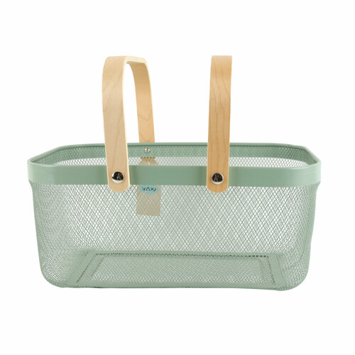 Корзина металлическая TODELIA Thorm 40 х 21 х 18 см с деревянной ручкой зеленая 979₽