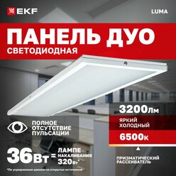 Светодиодная панель 36Вт 6500K 3200Лм призма 180x1195мм IP20. Светильник потолочный армстронг универсальный LED LUMA холодный белый; EKF ДВО 4113-Z
