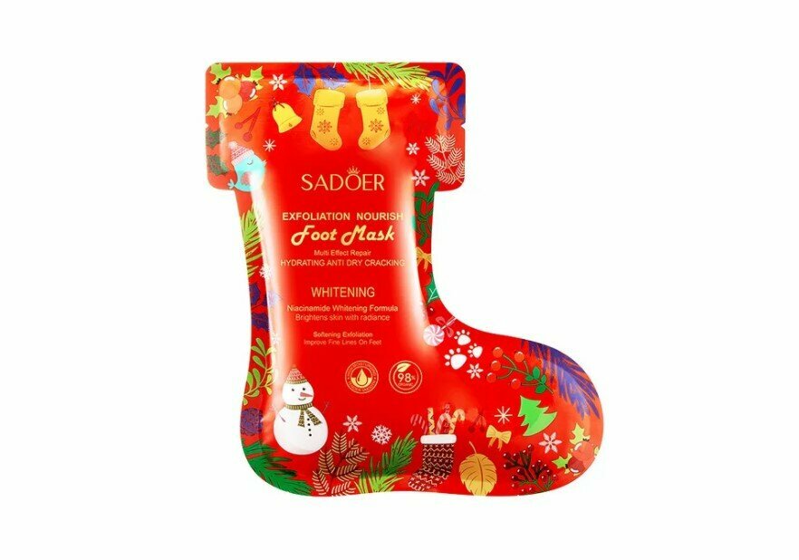 Отшелушивающая питательная маска для ног Sadoer в новогодней упаковке 35 гр