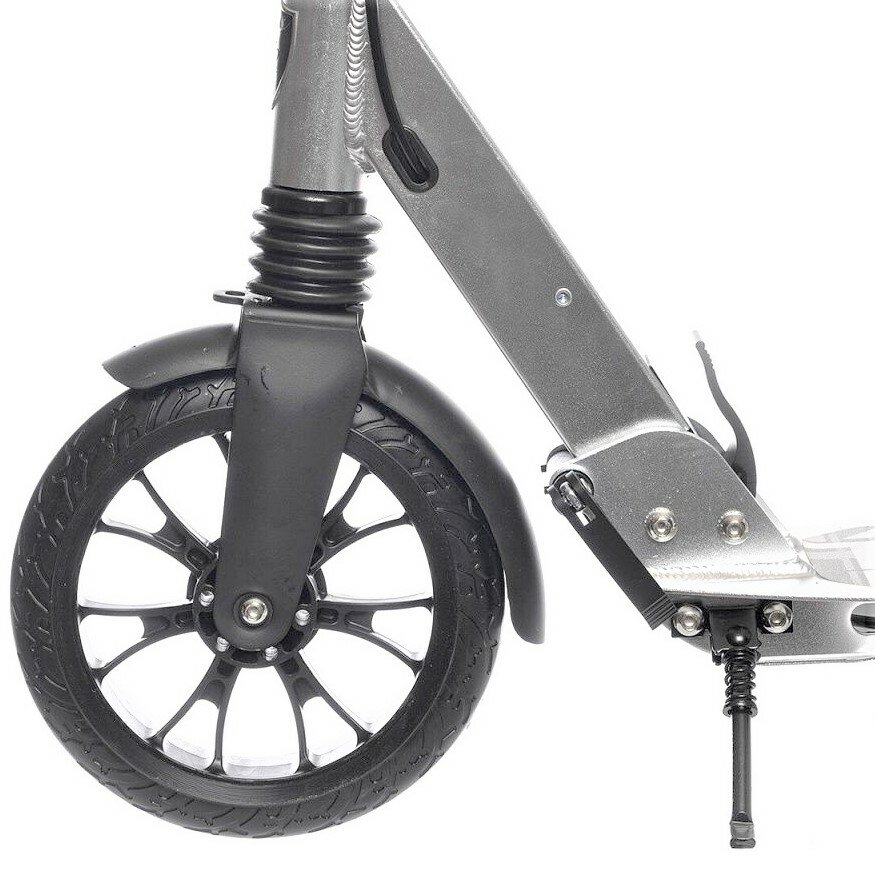 Городской самокат URBAN Scooter с ручным дисковым тормозом, амортизаторами и бутылкой Серебристый