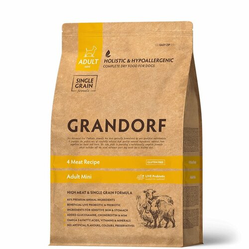 Grandorf 4 Meat Adult корм для взрослых собак мелких пород Мясное ассорти, 3 кг. упаковка 2 шт