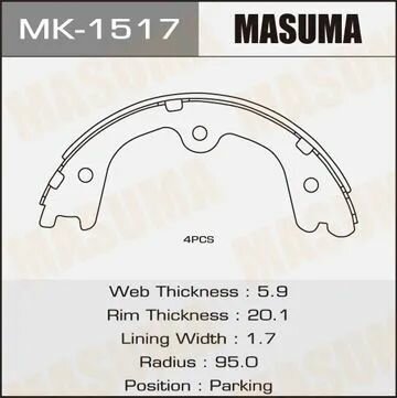 Колодки тормозные барабанные задние MASUMA MK-1517