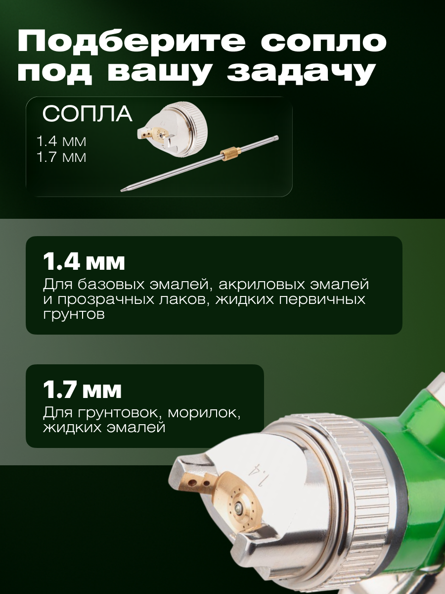 Краскопульт пневматический ECO SG-9500 с манометром, HVLP, сопло 1.4, 1.7 мм, верхний бак 600 мл (EC1536-01) — фото 1