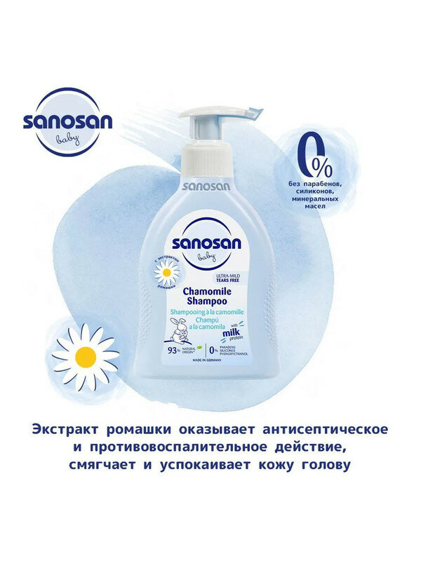 Шампунь Sanosan Baby ромашковый 0м+ 200 мл — фото 1