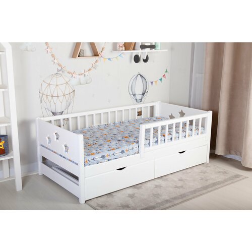 Кровать детская,160*80, звёздное небо (С ящиками, с бортиком, для детской, деревянная, белая), полностью из массива сосны кроха