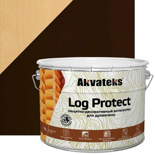 Антисептик защитно-декоративный Akvateks LOG Protect полуматовый палисандр 9 л антисептик защитно декоративный akvateks log protect полуматовый орех 2 7 л