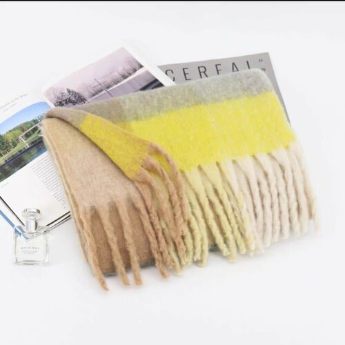 фото Шарф ,210х35 см, one size, желтый, коричневый максвер