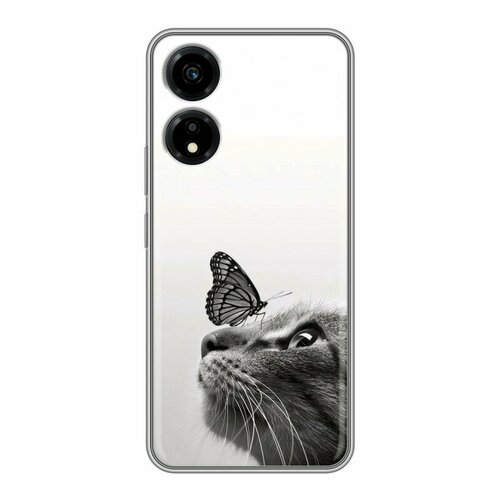 Дизайнерский силиконовый чехол для Хонор Х5 Плюс / Huawei Honor X5 Plus Кот и бабочка силиконовый чехол на honor x5 хонор x5 мечтательный кот