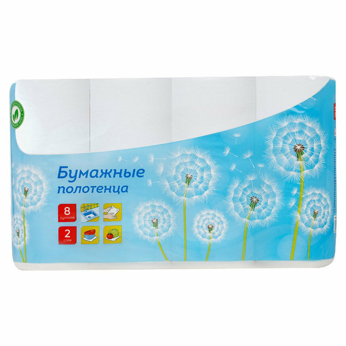 Полотенца бумажные в рулонах OfficeClean, 2-слойные, 8шт, 12м/рул, тиснение, белые