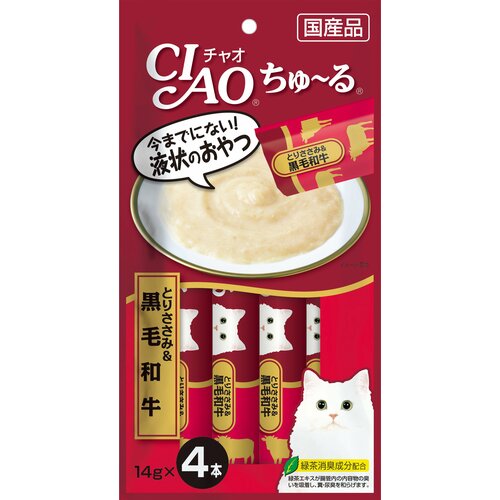 Лакомство для кошек INABA ЧАО чуру пюре из куриного филе и говядины 14г (4 шт)