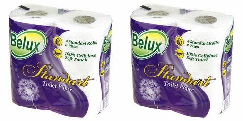 Belux Туалетная бумага Belux Стандарт Белая 2 слоя, 4 шт, 2 уп