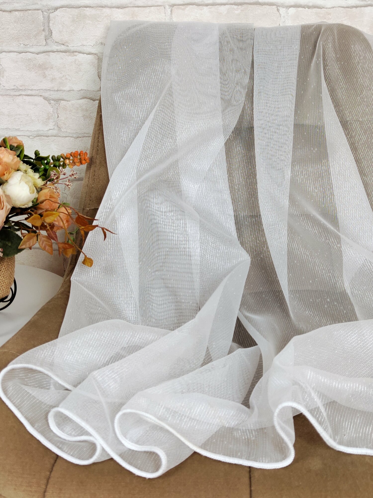 фото Ткань для пошива штор "Тюль сетка дождик" на отрез от 1 м, цвет белый