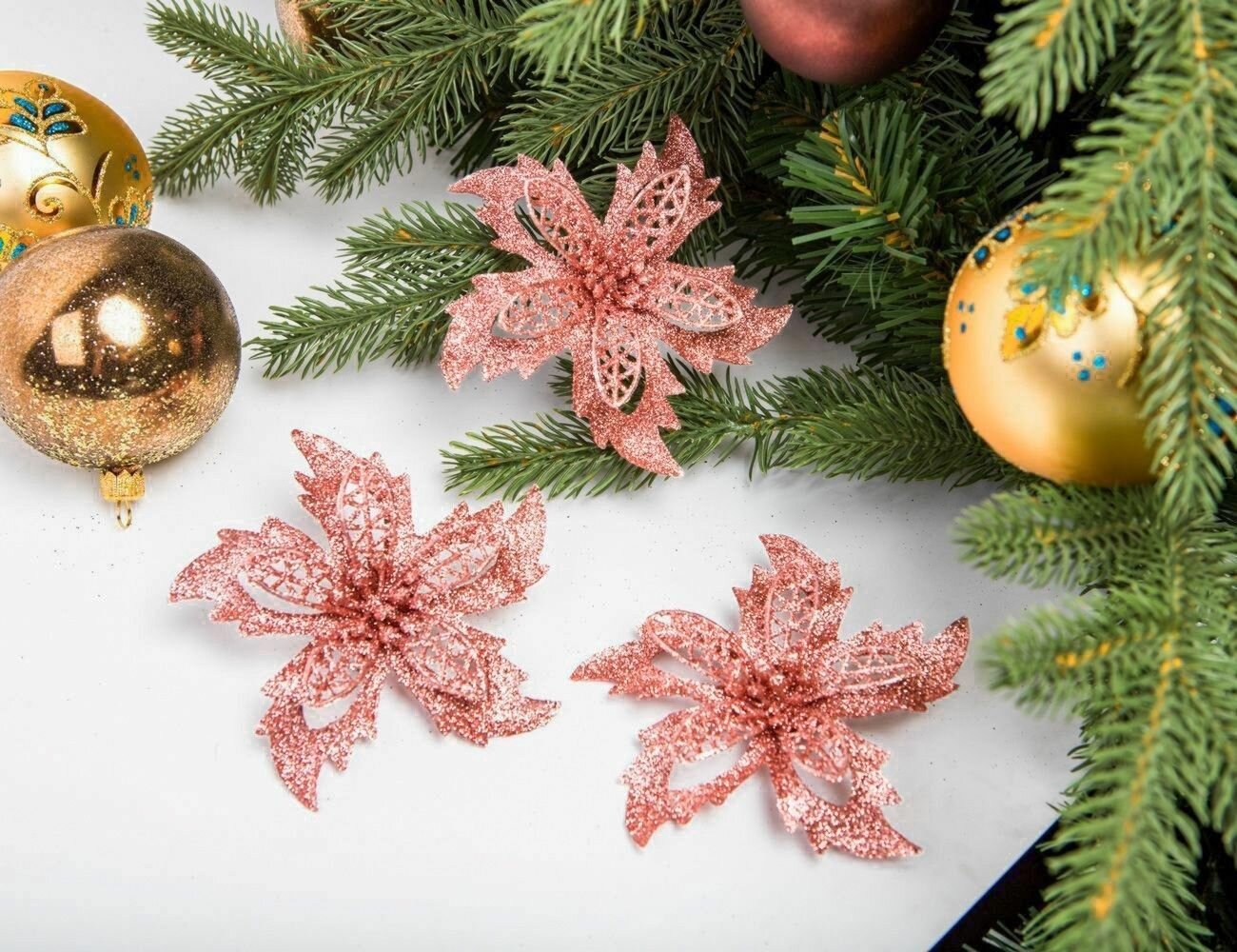 Декоративные пуансеттии реджини на клипсе 12 см набор 3 шт Koopman International AWR204010-2