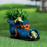 Фигурное кашпо "Ботинок с лягушками" синее, 24х14х14см 9572977