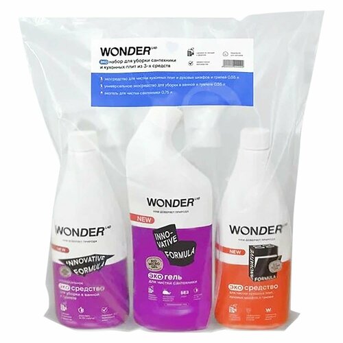 Эконабор Wonder lab для уборки сантехники и кухонных плит из 3 средств, 1.85 л