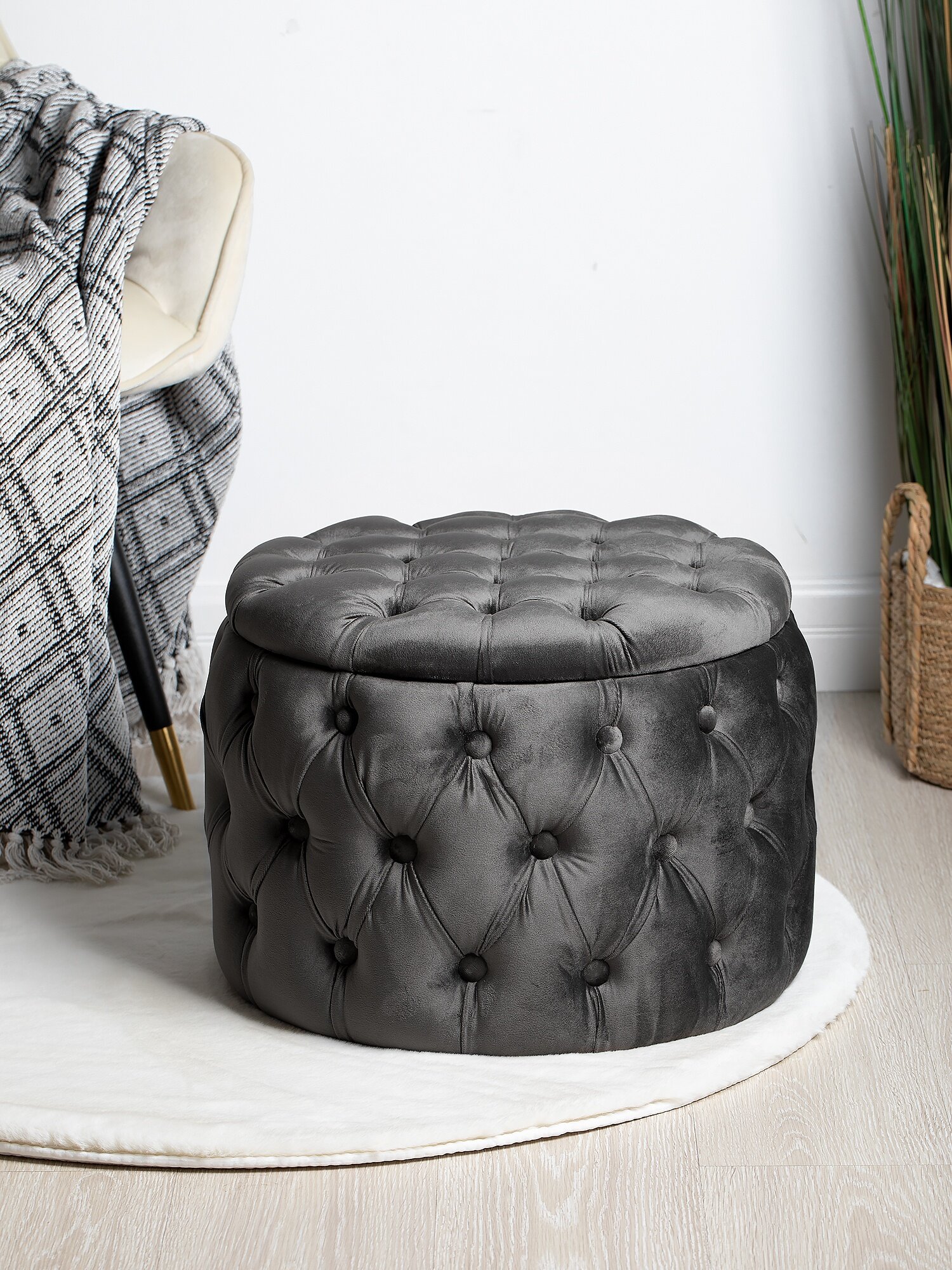 Пуф Glasar 49-280M, с крышкой, МДФ, велюр, серый, 50x50x38 см