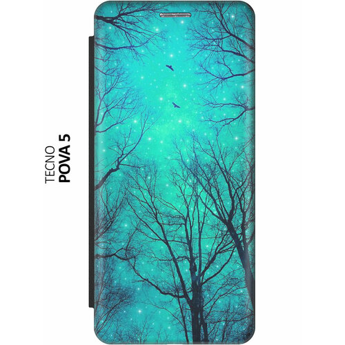 фото Чехол-книжка голубое небо в ветках на tecno pova 5 / техно пова 5 черный bestluck