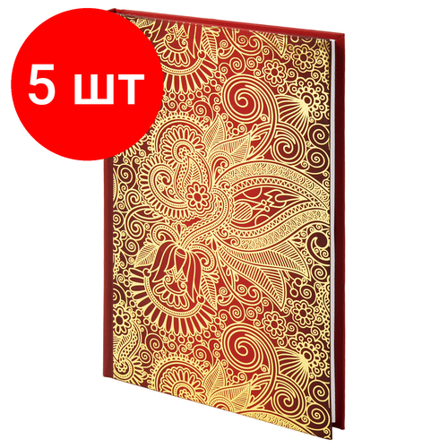 Комплект 5 шт, Блокнот А5 (135х206 мм), 80 л, твердый переплет, клетка, фольга, BRAUBERG, 