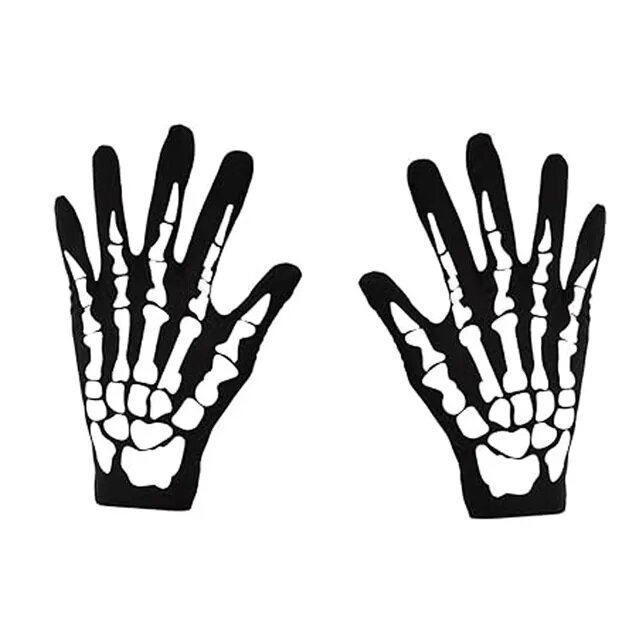 Перчатки Скелетоны черные / Перчатки со скелетом для взрослых на Хэллоуин