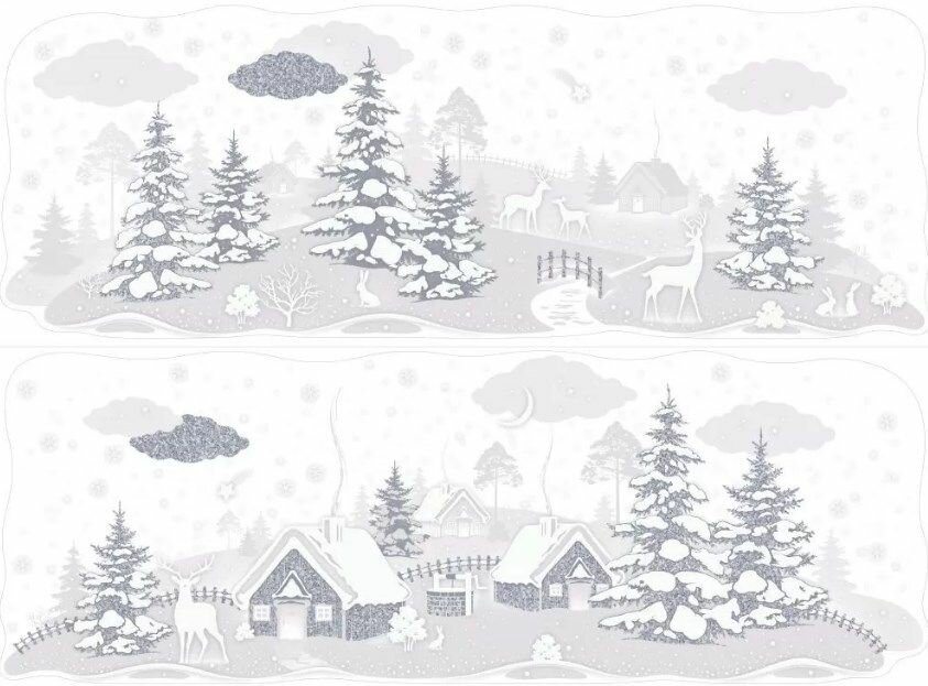 фото Новогодние наклейки на окно "Сказочная деревня" двусторонние, размер листа 95,4х16,6см