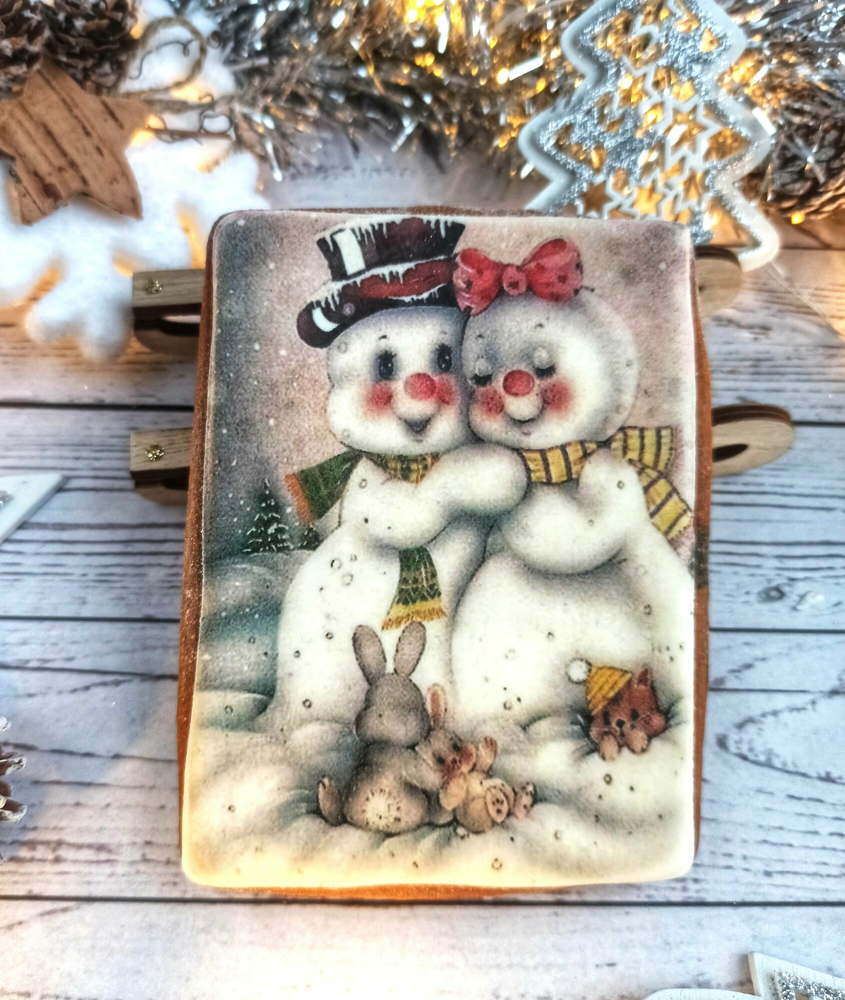 фото Пряничная открытка Милые снеговики. Пряники имбирные марки "Кузовок радости"