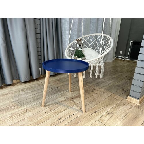 Журнальный столик Раунд круглый - синяя столешница с ножками Бук