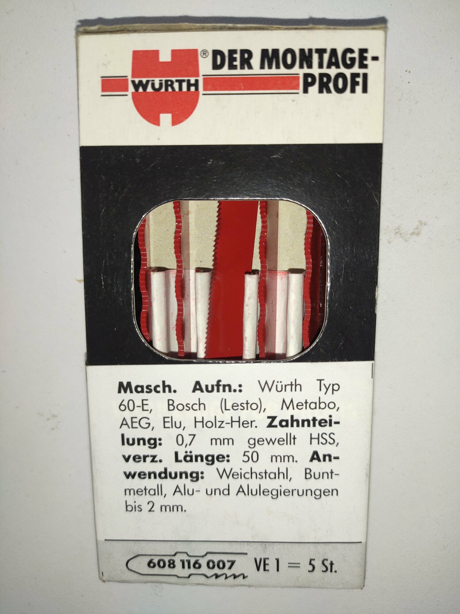 Пилки для лобзика WURTH 608 116 007 5 шт. Германия тип реза чистый по мягкая сталь(жесть) до 2мм цветной металл и алюимнмй до 10мм.