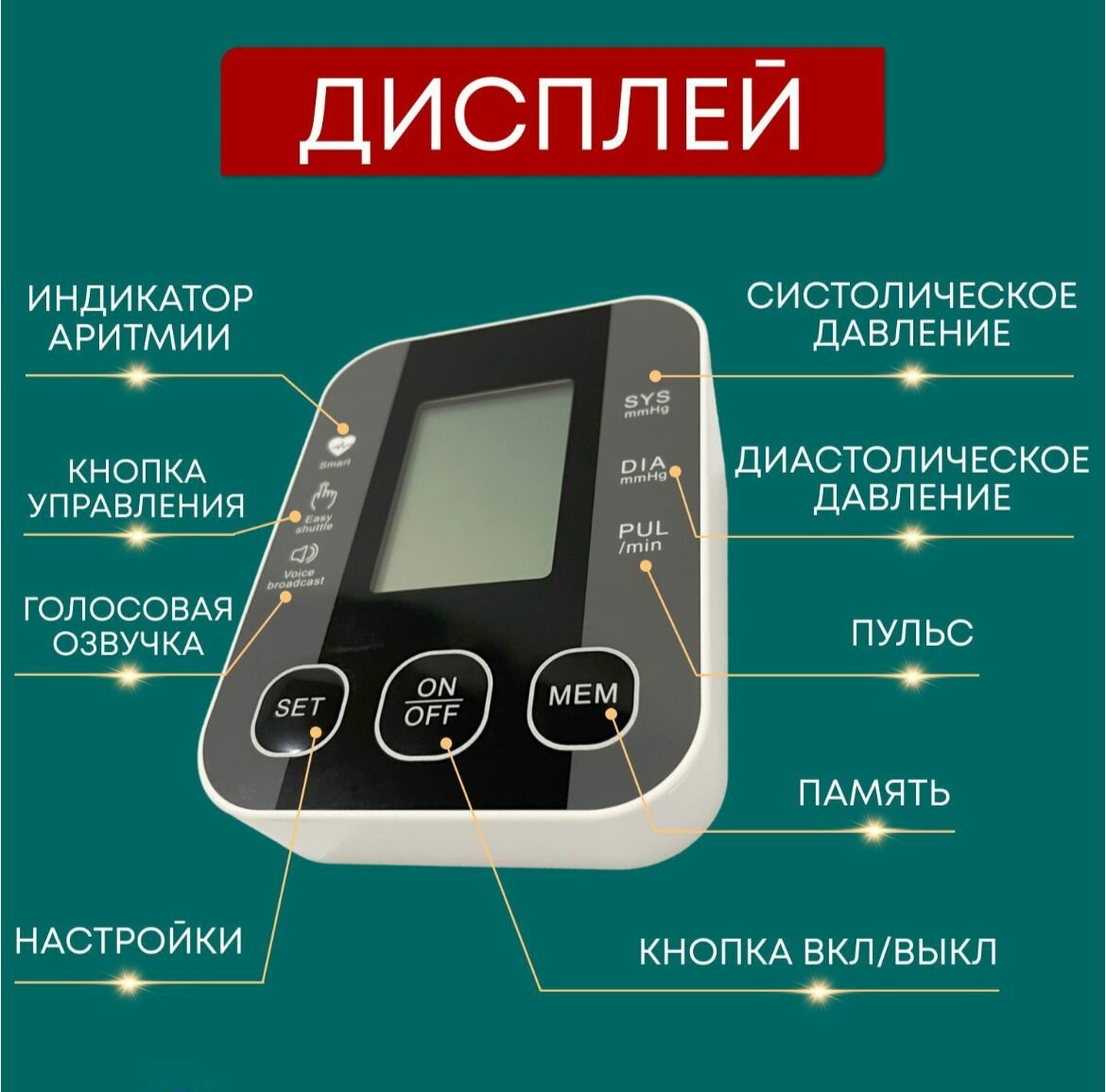 Тонометр автоматический медицинский для измерения артериального давления с индикатором аритмии с голосовым оповещением на русском языке