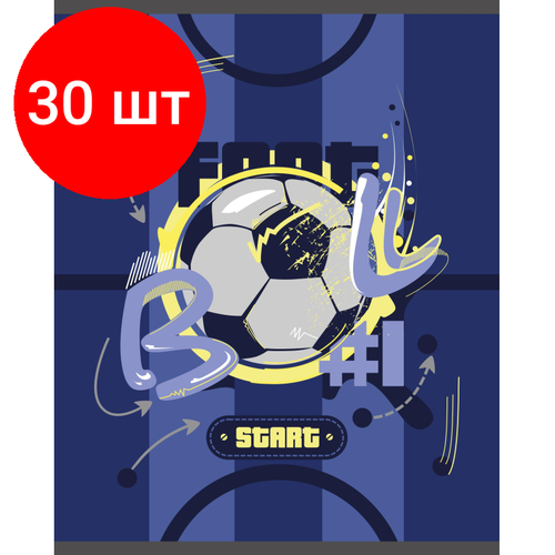 Комплект 30 штук, Тетрадь общая А5 48л №1School Football син, клет, скреп, ВД-лак комплект 30 штук тетрадь общая а5 48л 1school kitty черн клет скреп вд лак