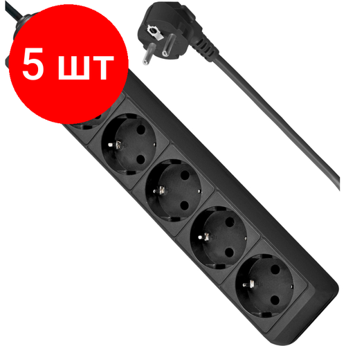 Комплект 5 штук, Сетевой фильтр Defender ES 3 3 м, черный, 5 розеток (99485)
