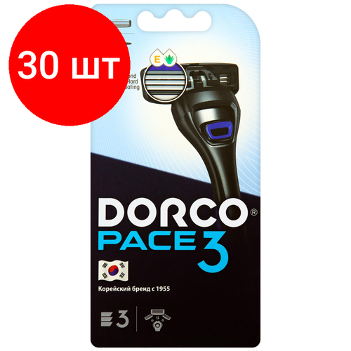 Комплект 30 наб, Бритва Dorco PACE3, 2 см. кас.3лез, плав. головка, увл. полос. TRA4002 dorco бритва tna3002 2 лезвийная крепление slalom плавающая головка станок 1 сменная кассета