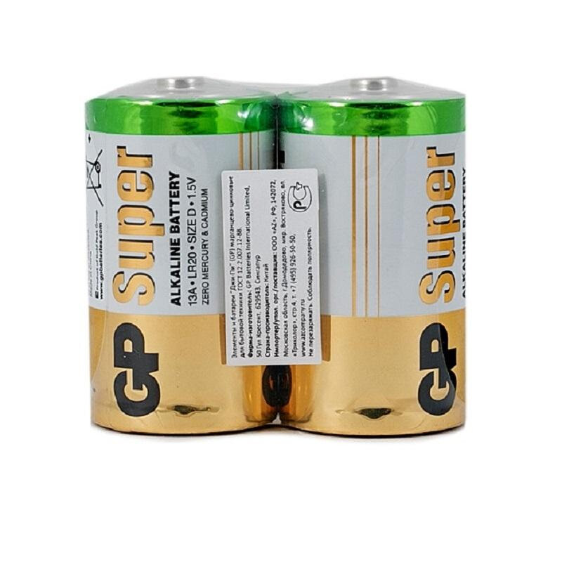 Батарейка GP Super экон. уп. D/LR20/13A алкалин.2шт/уп GP13AEBRA-252 (222157)