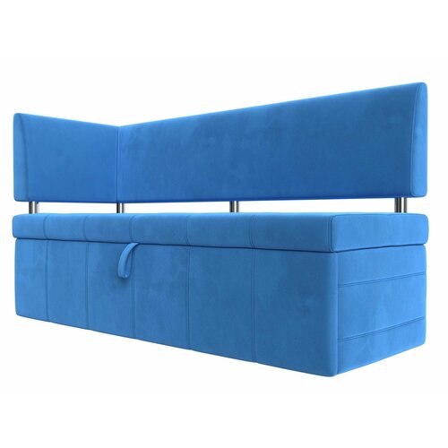 Кухонный прямой диван Стоун с углом левый, Велюр голубой