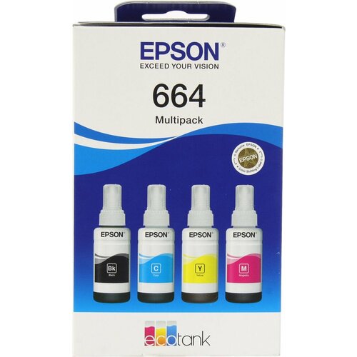 C13T66464A Контейнер комплект Epson C13T66464A L100 СМYK (664-ёмкость с чернилами 4*70мл) оригинальный набор чернил epson t6641 6644 t6646