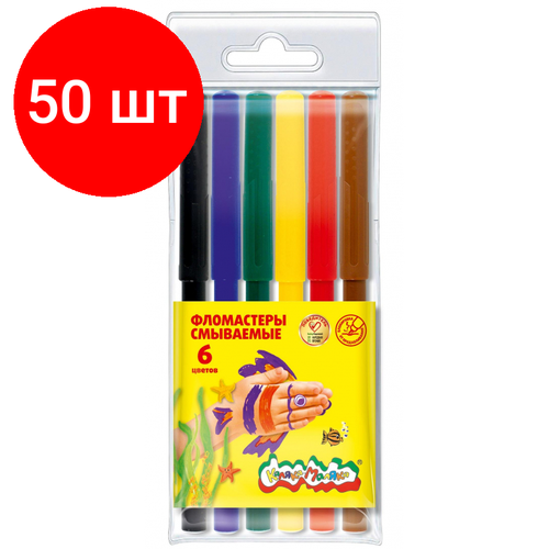 Комплект 50 наб, Фломастеры 6 цв. Каляка-Маляка, блист. упак, кругл. корп, ФКМ06 фломастеры каляка маляка 36цв вент колп блист упак кругл корп фкм36 1 шт