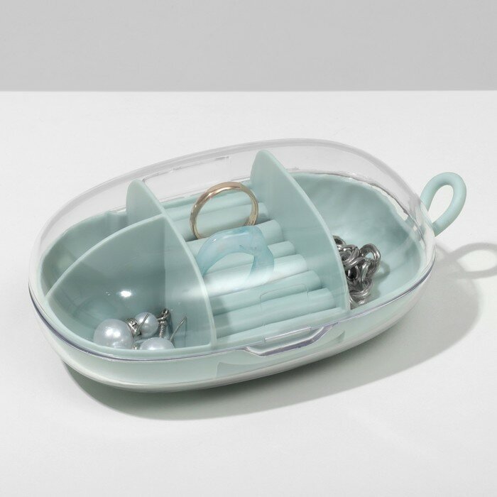 фото Подставка для украшений "Шкатулка портативная" 3 ячейки, 7 полос, 15*8*5 см, цвет зеленый, "Queen fair", материал пластик