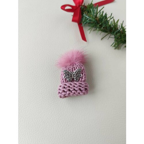 фото Брошь брошь шапка с помпоном, металл, розовый вязмаг