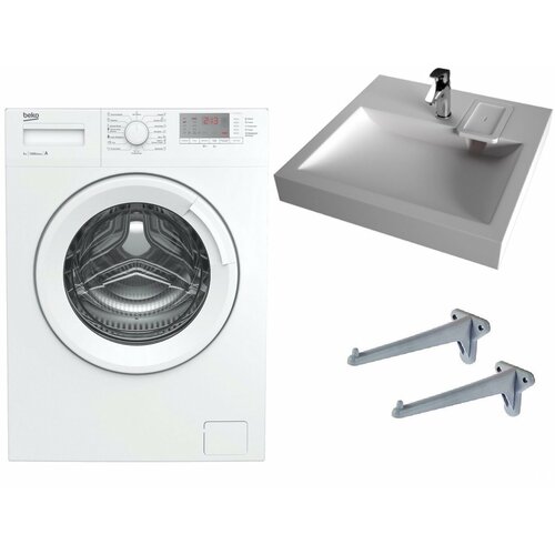 Стиральная машина под раковину Beko WRS 5512 BWW с раковиной Solo Jazz 50 над стиральной машиной 4055000₽
